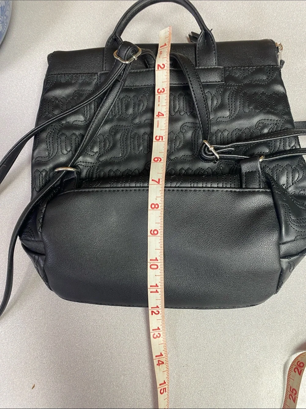 Juicy Couture Black Embossed Logo Backpack with Front Zip